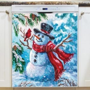 Cute Snowman and a Cardinal #1 Magnetic Dishwasher Door Cover