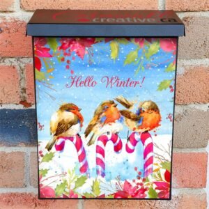 Robins Sitting on Candy Canes Colonial Mailbox Cover
