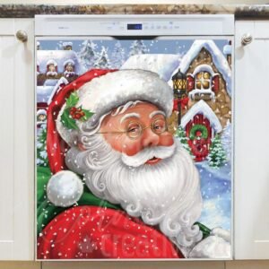 Santa and Christmas Village Magnetic Dishwasher Door Cover