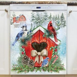 Winter Birds and Birdhouse Magnetic Dishwasher Door Cover
