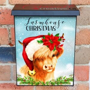 Farmhouse Cow Girl in Santa Hat Colonial Mailbox Cover
