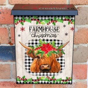 Farmhouse Christmas Cow Colonial Mailbox Cover