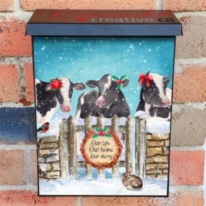 Farmhouse Christmas Cows in the Snow Colonial Mailbox Cover