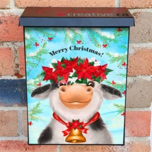 Cow with Christmas Flowers Colonial Mailbox Cover