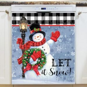 Cute Snowman with a Wreath Magnetic Dishwasher Door Cover