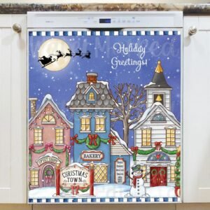Cute Christmas Town Magnetic Dishwasher Door Cover
