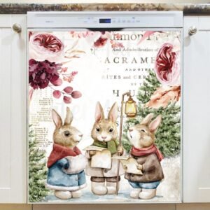 Vintage Christmas with Bunny Carol Magnetic Dishwasher Door Cover