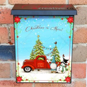 Snowman, Gnome and the Red Truck Colonial Mailbox Cover