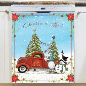 Snowman, Gnome and the Red Truck Magnetic Dishwasher Door Cover