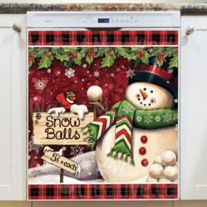 Snowman with a Sign and Cardinal Magnetic Dishwasher Door Cover