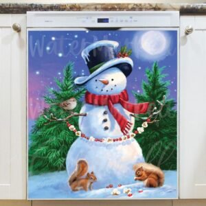 Theodore the Snowman with a Garland Magnetic Dishwasher Door Cover