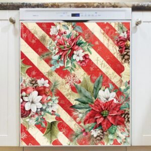 Poinsettias and Snowflakes Magnetic Dishwasher Door Cover