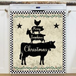 Stacked Christmas Farmhouse Animals Magnetic Dishwasher Door Cover