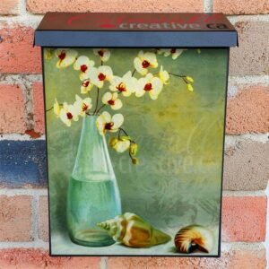 White Flowers and Seashells Colonial Mailbox Cover
