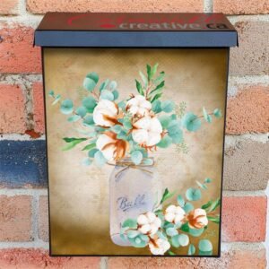 Cotton and Eucalyptus in a Mason Jar Colonial Mailbox Cover