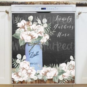 Cotton Bouquet in a Mason Jar Magnetic Dishwasher Door Cover