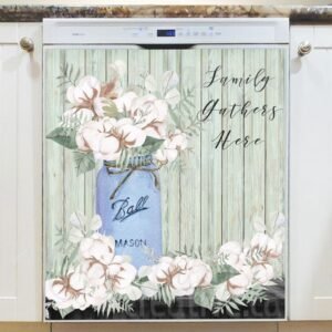Cotton Bouquet in a Mason Jar #2 Magnetic Dishwasher Door Cover