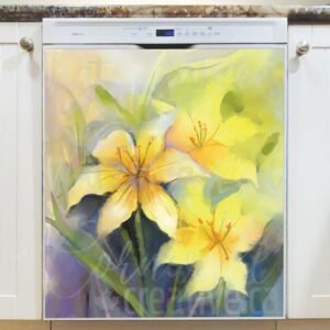 Delicate Yellow Lily Flowers Magnetic Dishwasher Door Cover