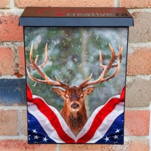American Flag and a Winter Deer Colonial Mailbox Cover