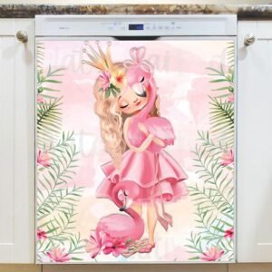 Little Princess with a Flamingo Magnetic Dishwasher Door Cover