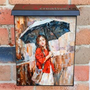 Girl in the Rain with Umbrella Colonial Mailbox Cover