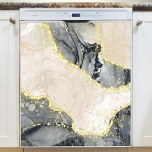 Grey and Gold Color Marble Design Magnetic Dishwasher Door Cover