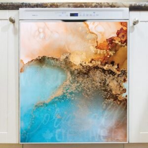 Blue and Gold Color Marble Design Magnetic Dishwasher Door Cover