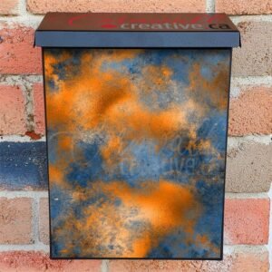 Blue and Orange Patina Design Colonial Mailbox Cover