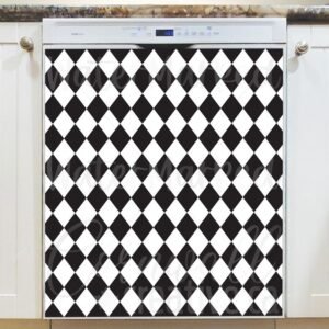 Black and White Rhombus Pattern Magnetic Dishwasher Door Cover