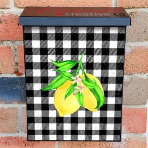 Lemon on Buffalo Plaid Pattern Colonial Mailbox Cover