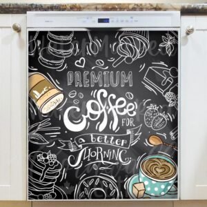 Coffee Design on Chalkboard Magnetic Dishwasher Door Cover