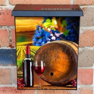 Red Wine and Barrel in the Vineyard Colonial Mailbox Cover