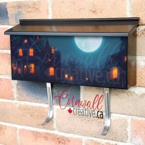 Halloween House at Night Wall-mounted Townhouse Mailbox Cover