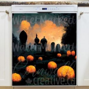 Glowing Pumpkins in the Cemetery Magnetic Dishwasher Door Cover