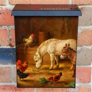 Ponies and Chickens in the Barn Colonial Mailbox Cover