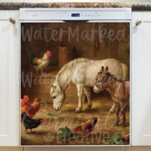 Ponies and Chickens in the Barn Magnetic Dishwasher Door Cover