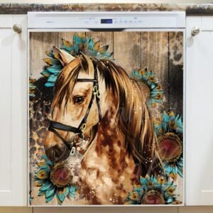 Pretty Horse and Sunflowers Magnetic Dishwasher Door Cover