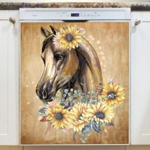 Pretty Horse and Sunflowers #2 Magnetic Dishwasher Door Cover