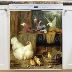 Farmhouse Hen with Chicks and Doves Magnetic Dishwasher Door Cover