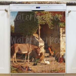 Donkey with Hens and Rabbits Magnetic Dishwasher Door Cover