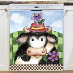 Country Cow and Flowers #1 Magnetic Dishwasher Door Cover