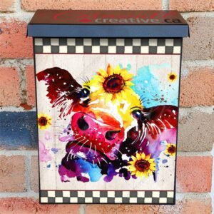 Colorful Cow and Sunflowers Colonial Mailbox Cover