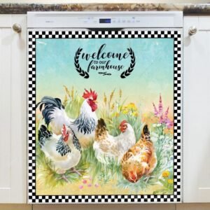 Chicken Family in the Meadow Magnetic Dishwasher Door Cover