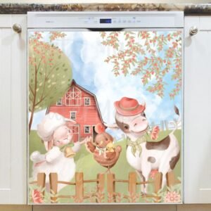 Farmhouse Cow, Chicken and Sheep Magnetic Dishwasher Door Cover