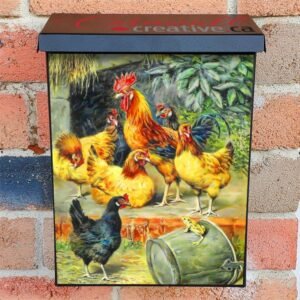 Pretty Rooster and Hens Colonial Mailbox Cover