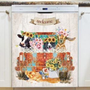 Farm Animals on the Truck Magnetic Dishwasher Door Cover