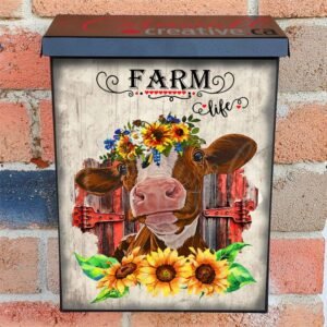 Cow with Sunflowers #2 Colonial Mailbox Cover