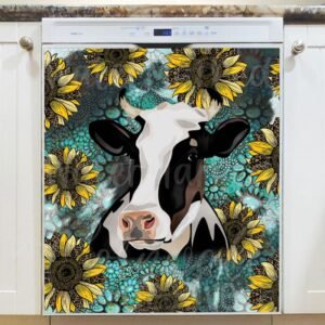 Cow with Sunflowers Magnetic Dishwasher Door Cover