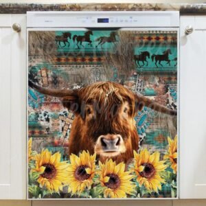 Bull with Sunflowers Magnetic Dishwasher Door Cover