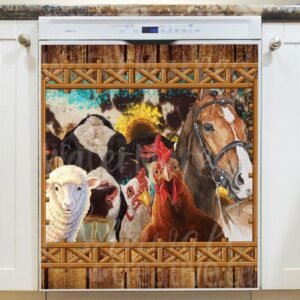 Funny Farm Animals Design Magnetic Dishwasher Door Cover